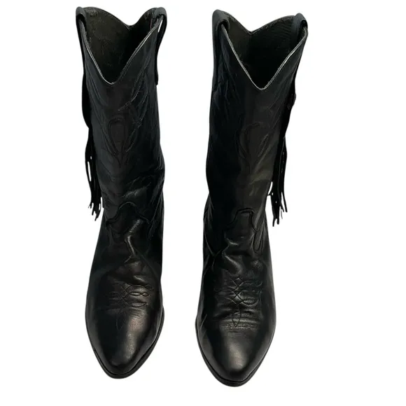 VTG Laredo Women's Black Leather Fringe Accent Cowgirl Cowboy Boots Size 8