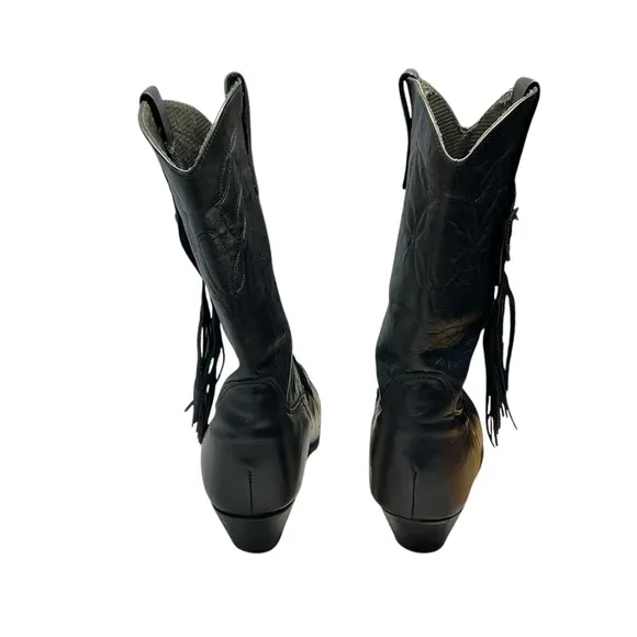 VTG Laredo Women's Black Leather Fringe Accent Cowgirl Cowboy Boots Size 8
