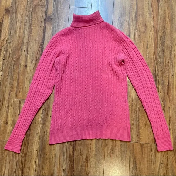 Vtg Precious Fibers Bubblegum Pink Cashmere Turtleneck Sweater Size L