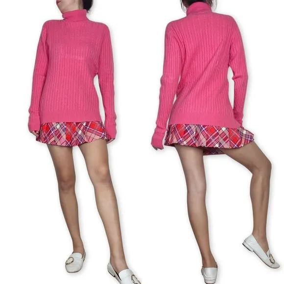 Vtg Precious Fibers Bubblegum Pink Cashmere Turtleneck Sweater Size L