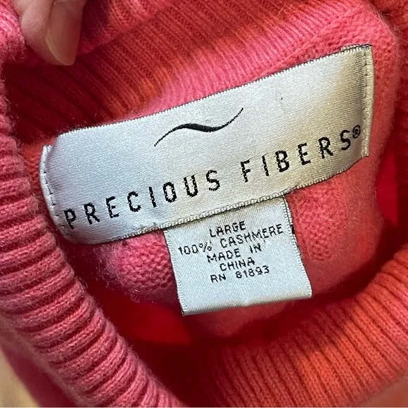 Vtg Precious Fibers Bubblegum Pink Cashmere Turtleneck Sweater Size L