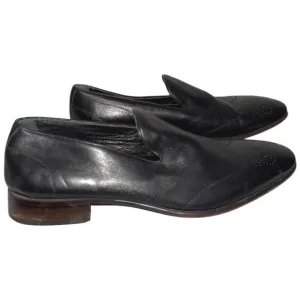 W COLLECTION Wing Tip Brogue Loafers 41 Slip On Almond Toe Black Leather