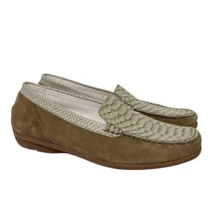 Waldlaufer Harriet Brown Suede White Croc Embossed Slip On Wedge Heel Loafers 41