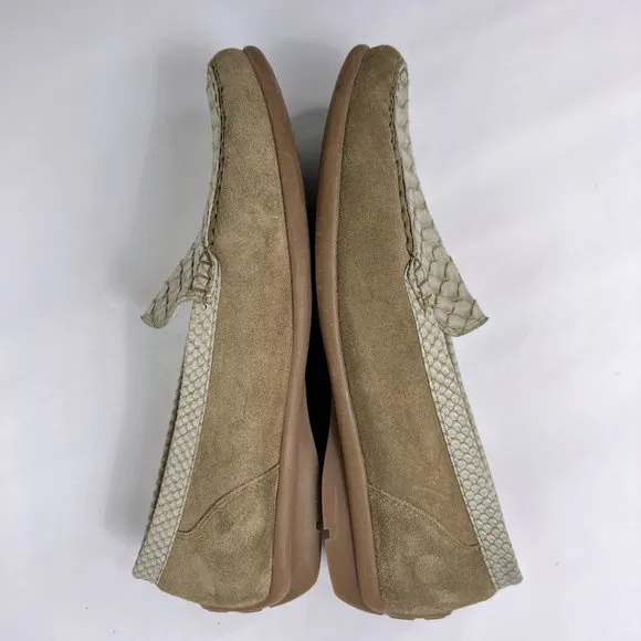 Waldlaufer Harriet Brown Suede White Croc Embossed Slip On Wedge Heel Loafers 41