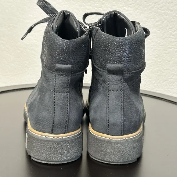 Waldläufer Black Lace Up Pebbled Leather Boots Size 10 Wide Width Euro 41 UK 8.5