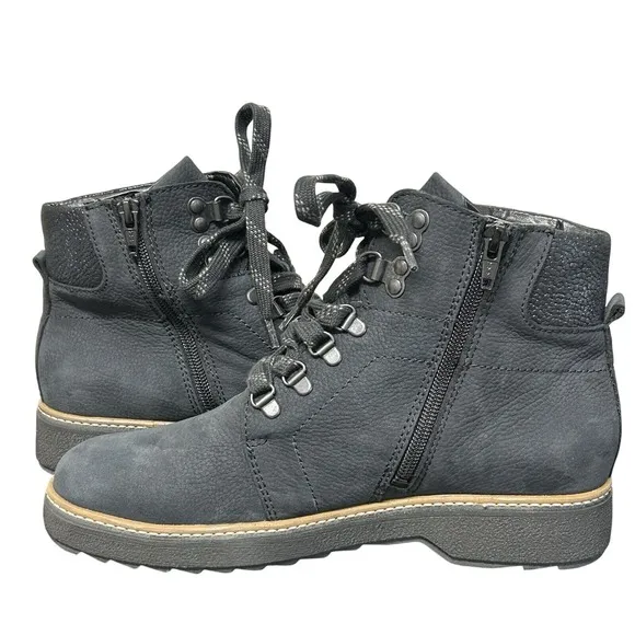 Waldläufer Black Lace Up Pebbled Leather Boots Size 10 Wide Width Euro 41 UK 8.5