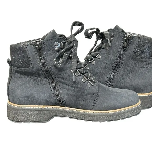 Waldläufer Black Lace Up Pebbled Leather Boots Size 10 Wide Width Euro 41 UK 8.5