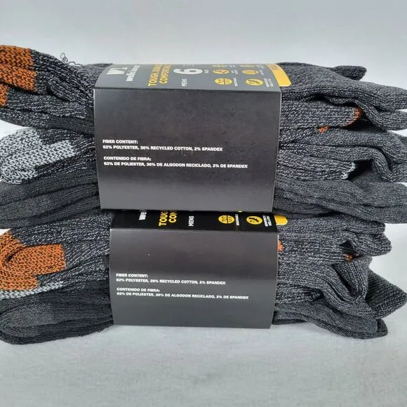 Wells Lamont Mens Work Crew Socks Size 7-12 Gray 6-Pack Cushion Comfort Lot
