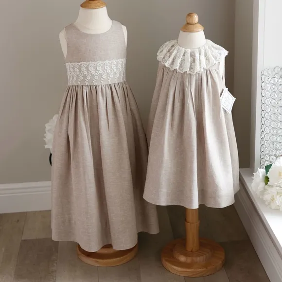 White and Flax Linen Dress Bailey Boys Girls Size 6 Beach Portrait Vacation
