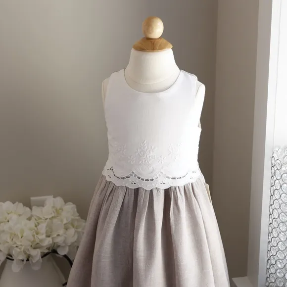 White and Flax Linen Dress Bailey Boys Girls Size 6 Beach Portrait Vacation