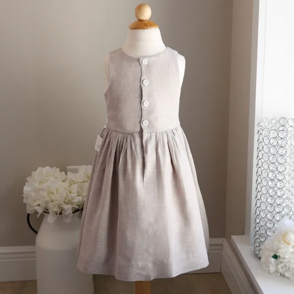 White and Flax Linen Dress Bailey Boys Girls Size 6 Beach Portrait Vacation