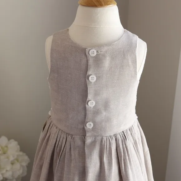 White and Flax Linen Dress Bailey Boys Girls Size 6 Beach Portrait Vacation