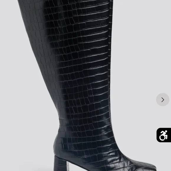 Wide Calf Faux Croc Leather Boots