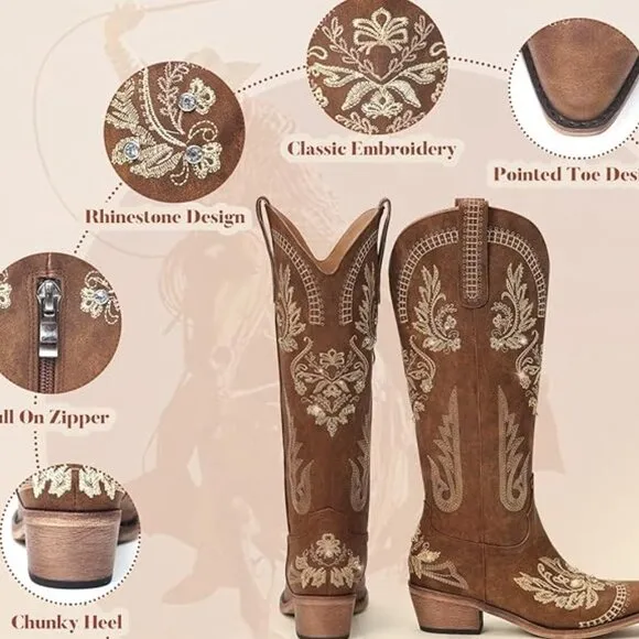 Wide Calf Knee High Cowgirl boots