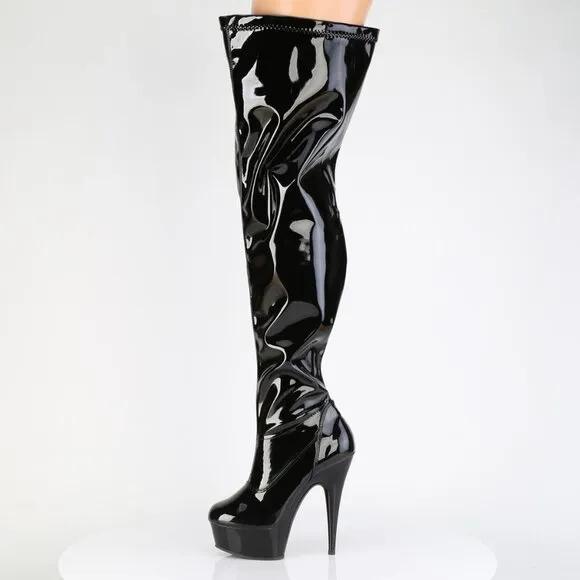 Wide Calf Stretch Platform Thigh High Boots