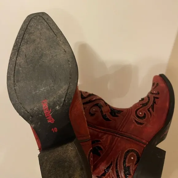 Wild Thang Laredo Leather Rustic Cowgirl Boots Women’s 10 Red &amp; Black Sequin