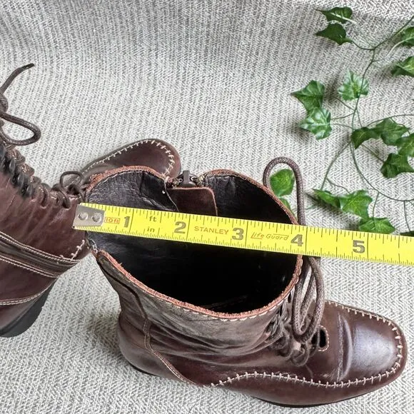 Wolky Women’s Brown Boots Calf High Leather Zip Lace up Up Boot 4.5