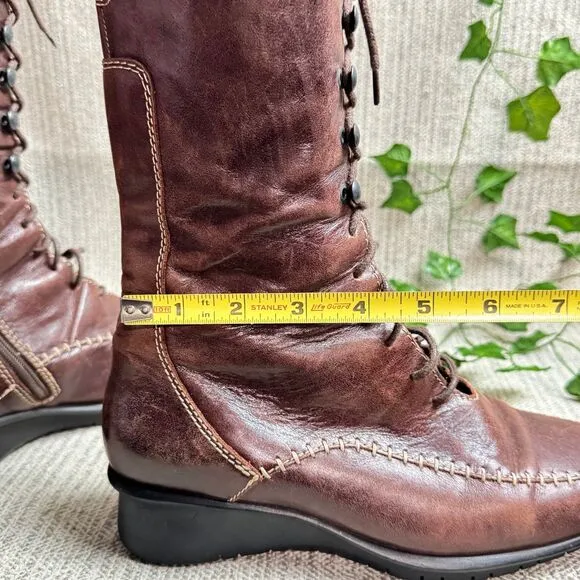 Wolky Women’s Brown Boots Calf High Leather Zip Lace up Up Boot 4.5
