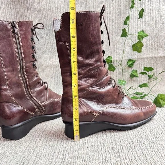Wolky Women’s Brown Boots Calf High Leather Zip Lace up Up Boot 4.5