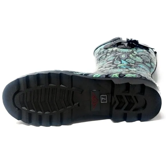 Women 11&quot; Mid-Calf Rubber Rain Boots, Parsley Print Water Boots Wellies