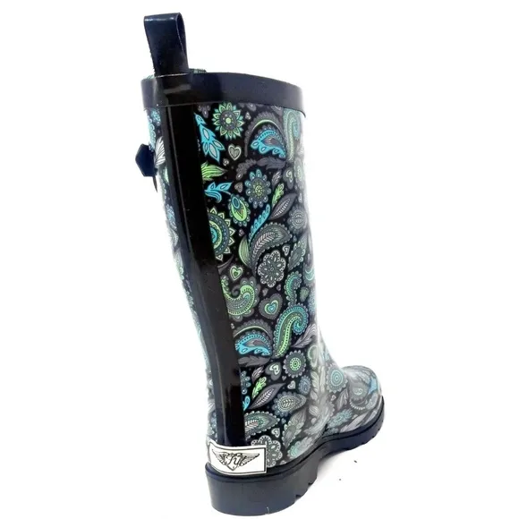 Women 11&quot; Mid-Calf Rubber Rain Boots, Parsley Print Water Boots Wellies