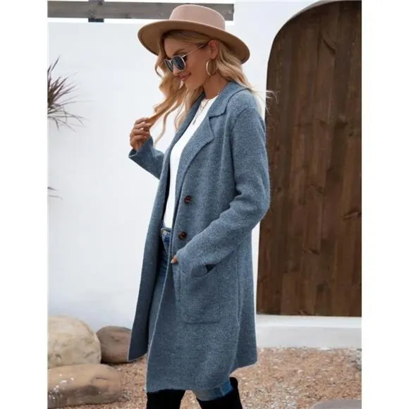Women Fall Long Cardigan Sweater Trendy Hazeblue