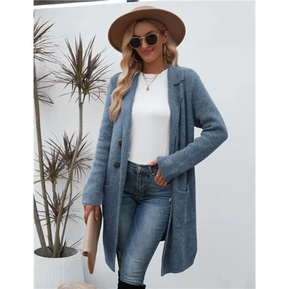 Women Fall Long Cardigan Sweater Trendy Hazeblue