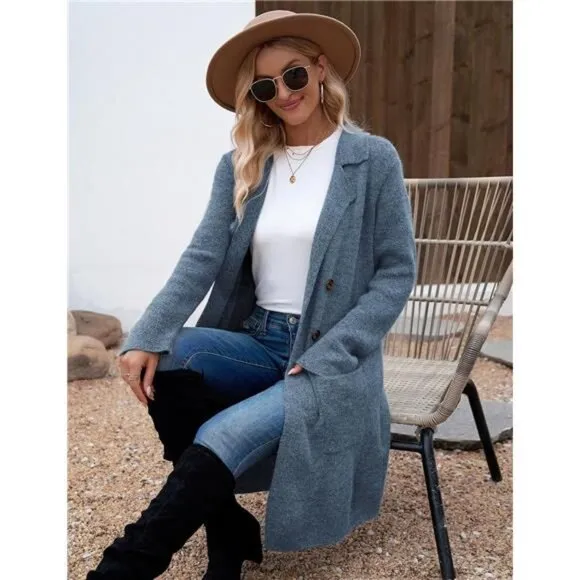 Women Fall Long Cardigan Sweater Trendy Hazeblue