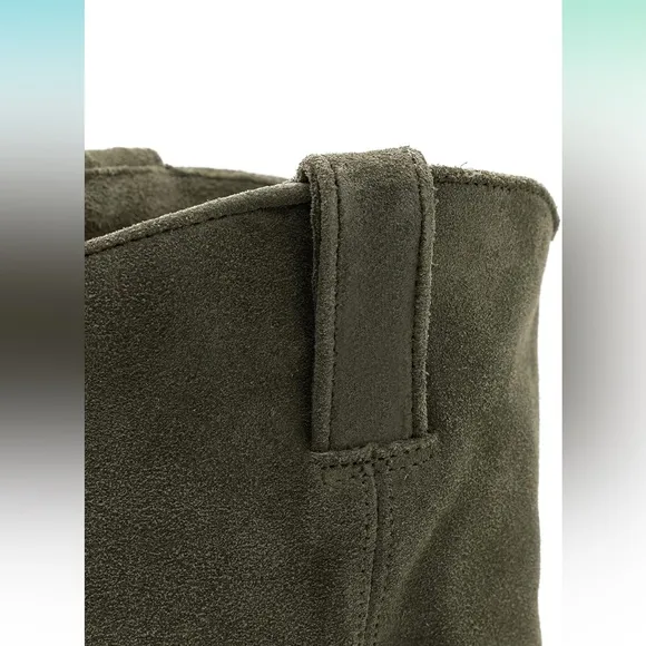 Women Low Stacked Heel Slouchy Knee High Western Boots Pointed Square Toe Suede