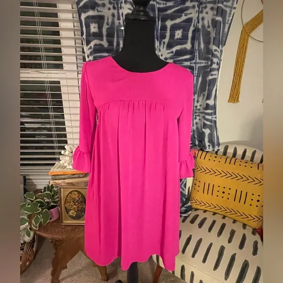 Women’s Amanda Uprichard Hot Pink Babydoll Dress w/Lace Up Back &amp; Ruffle Sleeves