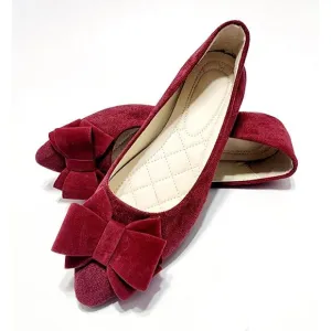 Women's Ballet Flats Loafers 10 Comfortable Slip-On Butterfly-Knot Burgundy Shoe