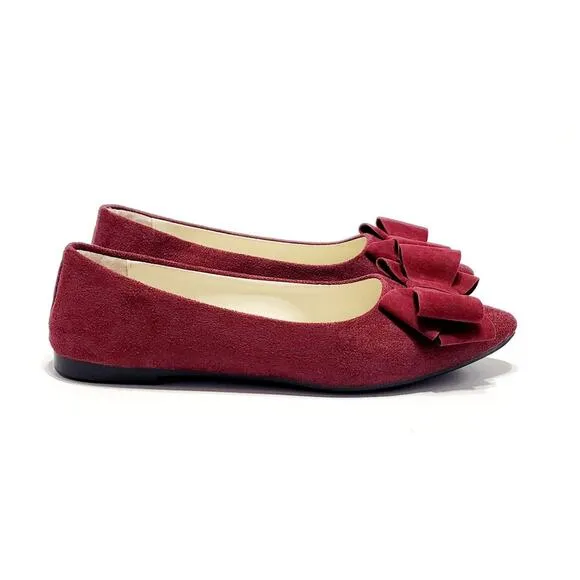 Women's Ballet Flats Loafers 10 Comfortable Slip-On Butterfly-Knot Burgundy Shoe
