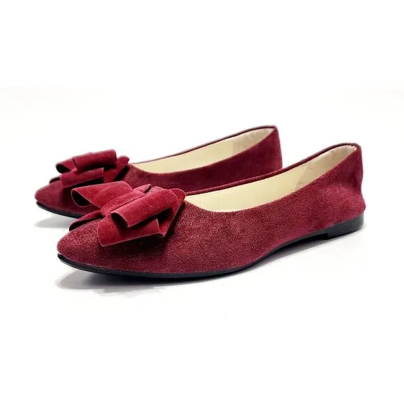 Women's Ballet Flats Loafers 10 Comfortable Slip-On Butterfly-Knot Burgundy Shoe