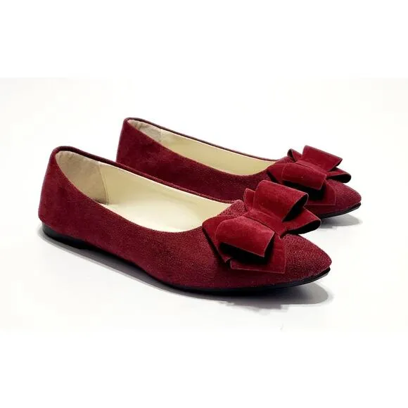 Women's Ballet Flats Loafers 10 Comfortable Slip-On Butterfly-Knot Burgundy Shoe