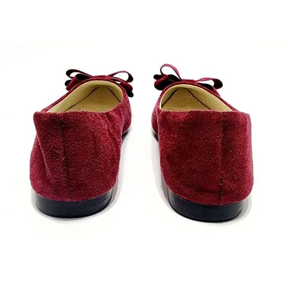 Women's Ballet Flats Loafers 10 Comfortable Slip-On Butterfly-Knot Burgundy Shoe