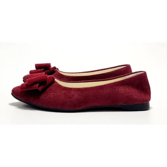 Women's Ballet Flats Loafers 10 Comfortable Slip-On Butterfly-Knot Burgundy Shoe