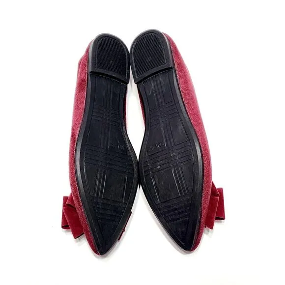 Women's Ballet Flats Loafers 10 Comfortable Slip-On Butterfly-Knot Burgundy Shoe