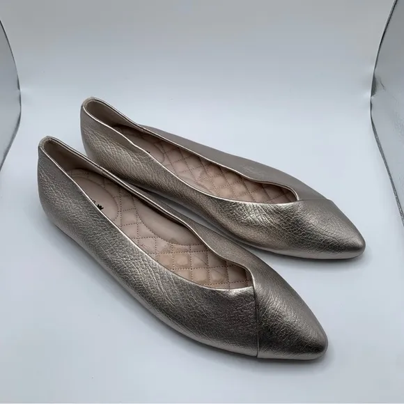 Women's Birdies The Goldfinch Leather Flats in Silver Size 8 pointy toe  1083