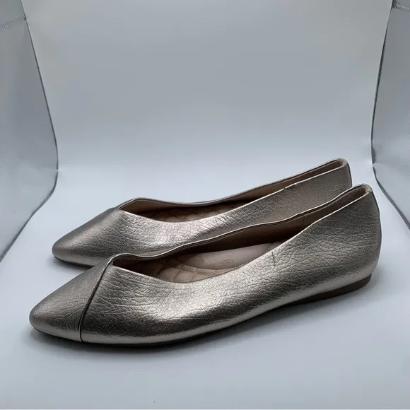 Women's Birdies The Goldfinch Leather Flats in Silver Size 8 pointy toe  1083
