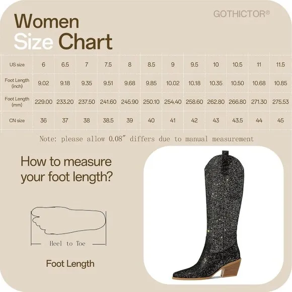 Women's Color-changing Glitter High Knee Side Zipper Cowgirl Boots