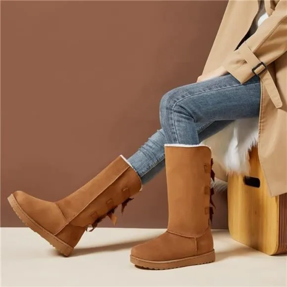 Women's Mid-Calf Winter Snow Boots Warm Fur Boots Wide Calf Slip on Boots