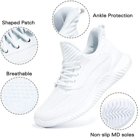 Womens White Walking Shoes Lightweight Sneakers for Gym