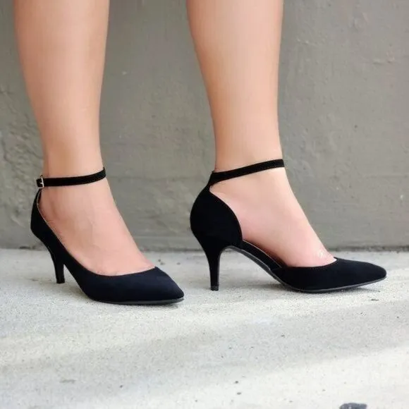 Women's Black Ankle Closed Pointed Toe Stiletto Heel Pump