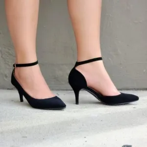 Women's Black Ankle Closed Pointed Toe Stiletto Heel Pump
