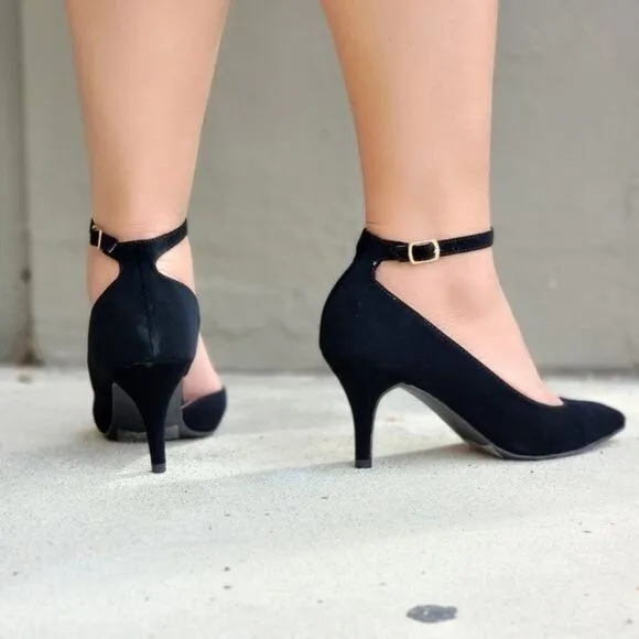 Women's Black Ankle Closed Pointed Toe Stiletto Heel Pump