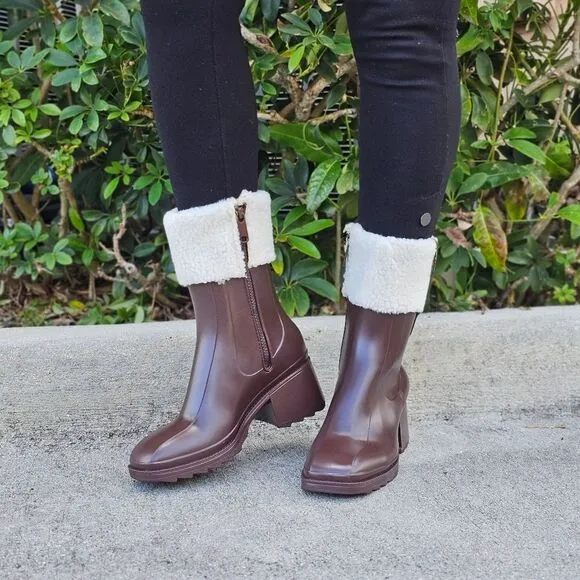 Women's Chunky Block Heel Ankle Boots Brown Color