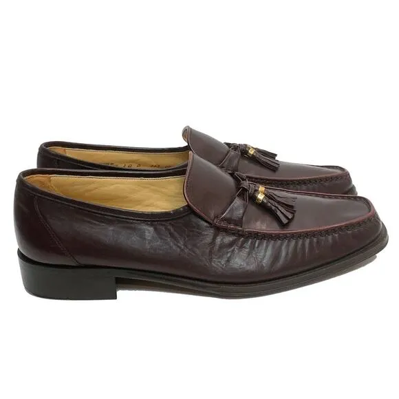 Y2K 90s Bally Burgundy Leather Kiltie Tassel Loafers w Gold | Men 10D