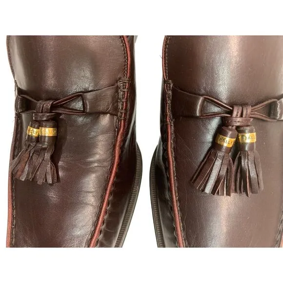 Y2K 90s Bally Burgundy Leather Kiltie Tassel Loafers w Gold | Men 10D