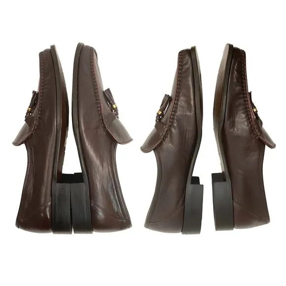 Y2K 90s Bally Burgundy Leather Kiltie Tassel Loafers w Gold | Men 10D