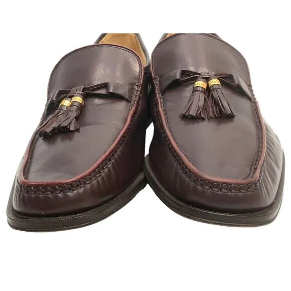 Y2K 90s Bally Burgundy Leather Kiltie Tassel Loafers w Gold | Men 10D